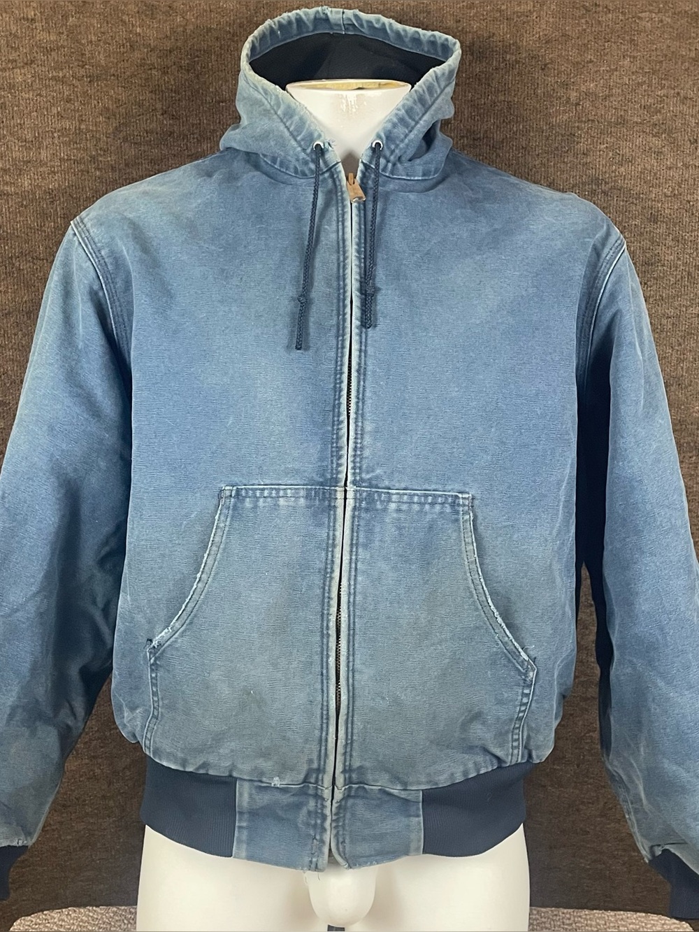 Carhartt Jacket J131 Men’s L/XL Canvas Zip Hood Distressed Faded Grunge R1